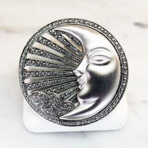 Tona Crescent Moon in Marcasite & Brushed Silver